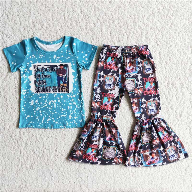D6-27 Blue Singer bell bottom pants sets