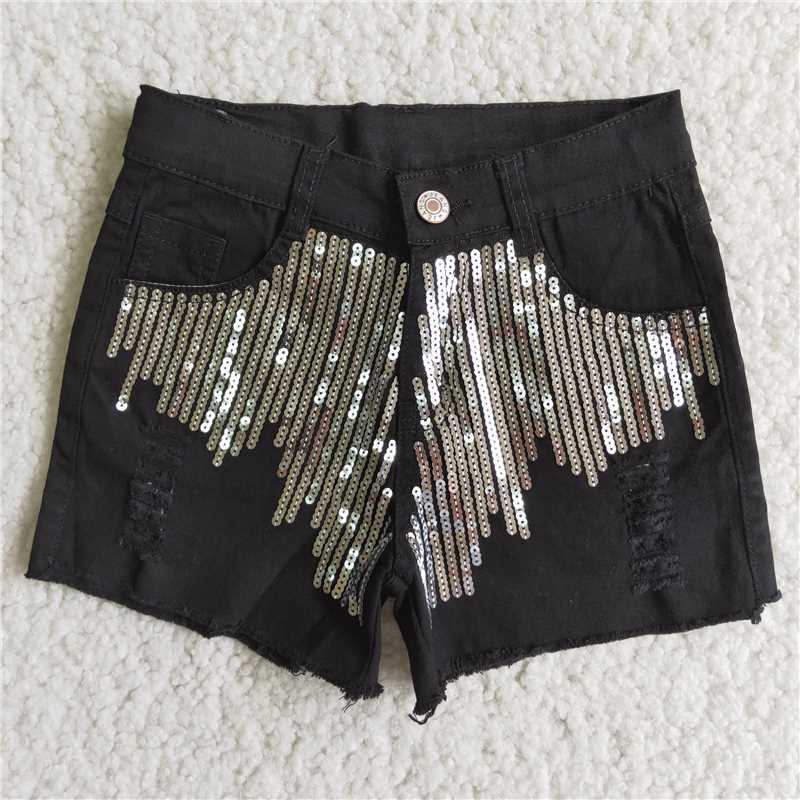 D8-4 Girl Black Sequin denim shorts