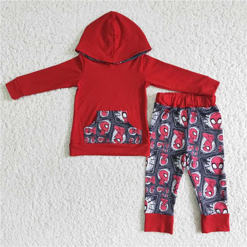 6 B4-21 Red Spider-Man hooded long-sleeved sweatshirt and pants set