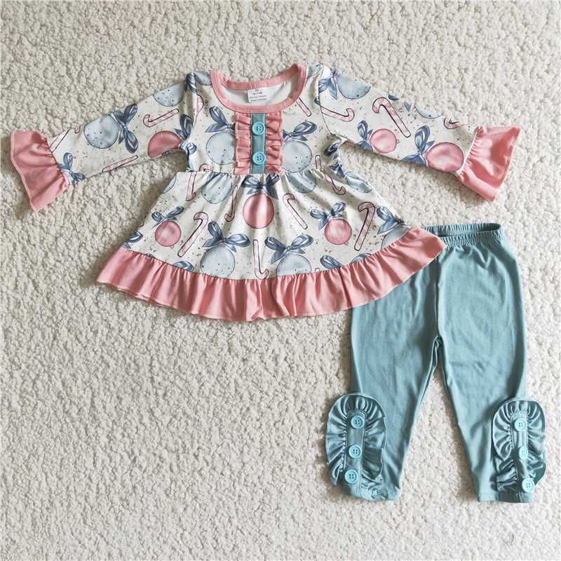 6 B2-2Jingle bells print tunic solid leggings girls Christmas clothing