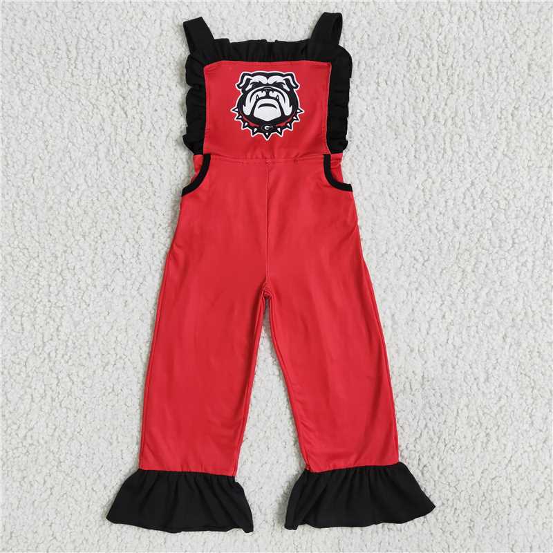 D5-17 Dog red girls team football jumpsuits rompers