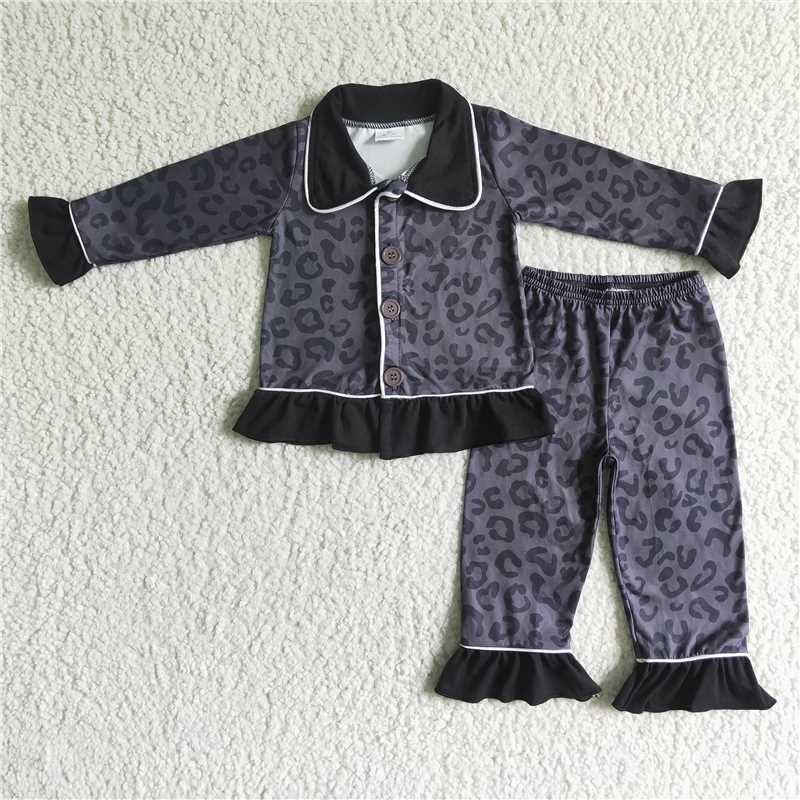 6 A24-20Black leopard print baby girls boutique pajamas