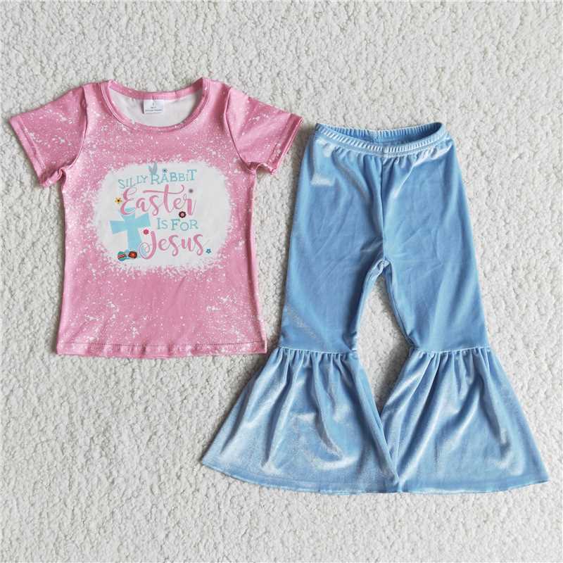 E12-11 Baby Girls easter is for jesus velvet pants sets