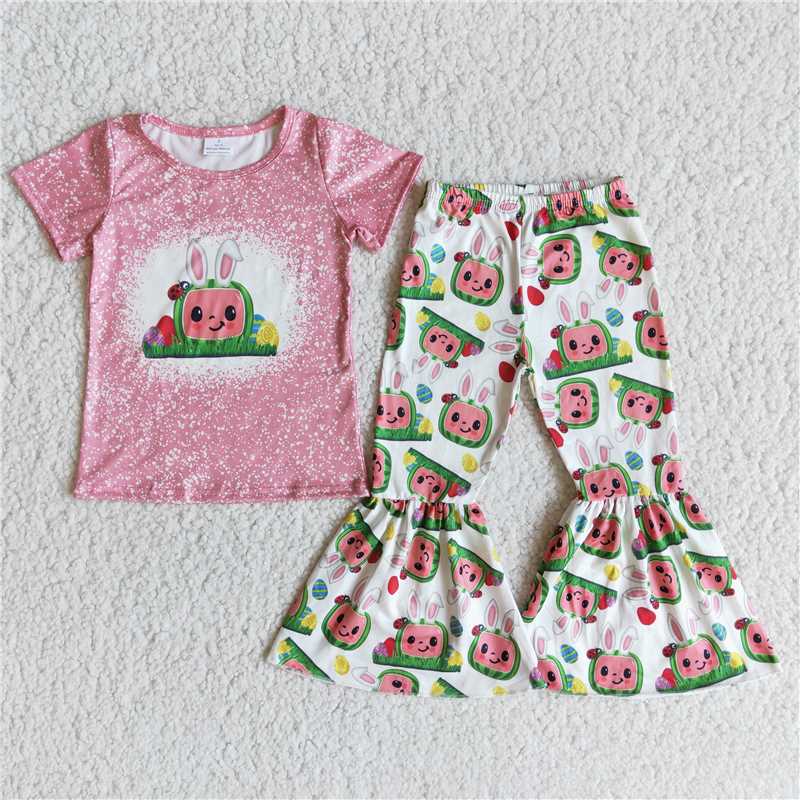 E9-13 Easter pink bunny bell pants sets