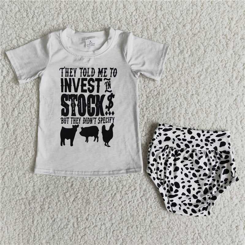 E2-5 Baby girls western stock invest farm bummie sets