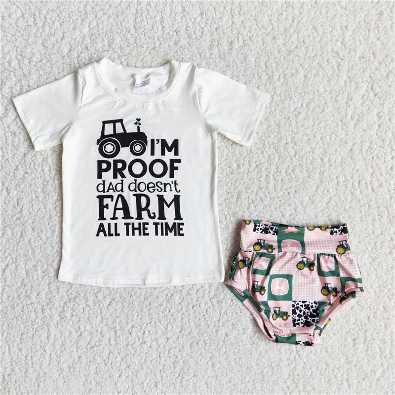 E8-12 Baby girls I'm proof dad doesn't farm all the time bummie sets