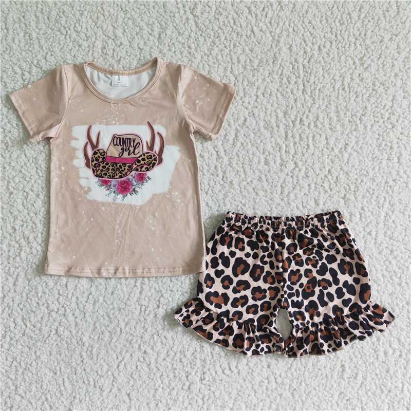 GSD0047Country girl shirt leopard shorts girls summer clothes
