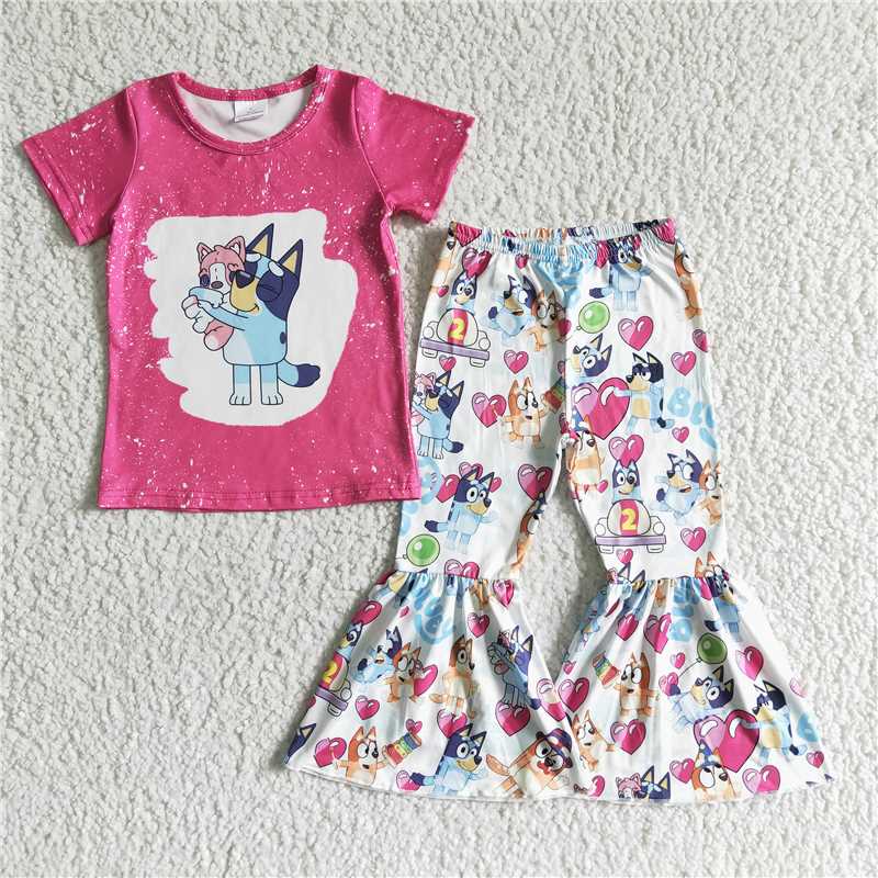 GSPO0066 Girls' rose red bluey short-sleeved trousers suit
