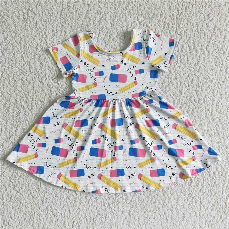 GSD0076 Girls yellow pencil ABC short-sleeved dress