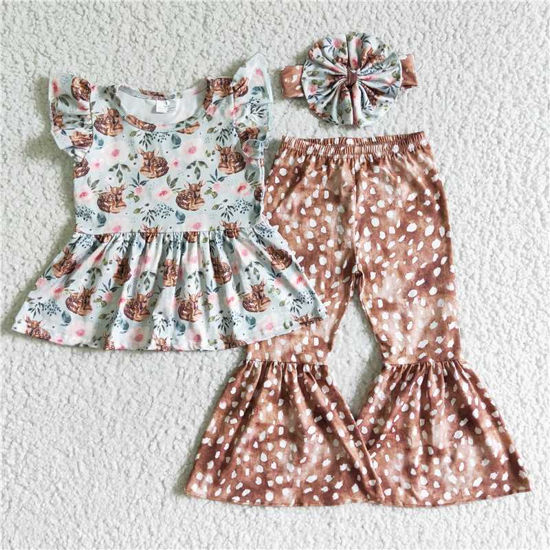 GSPO0077 Girls' short-sleeved brown and white-dot trouser suit