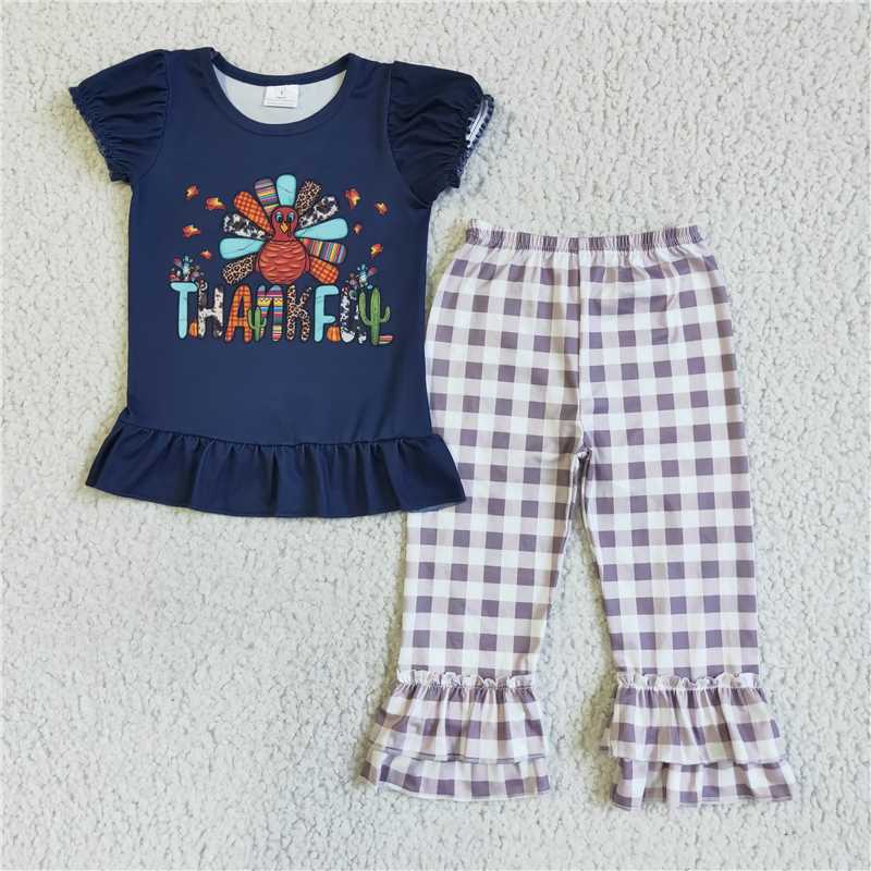 GSPO0120 Girls THANKFU Turkey Short Sleeve Pants Suit