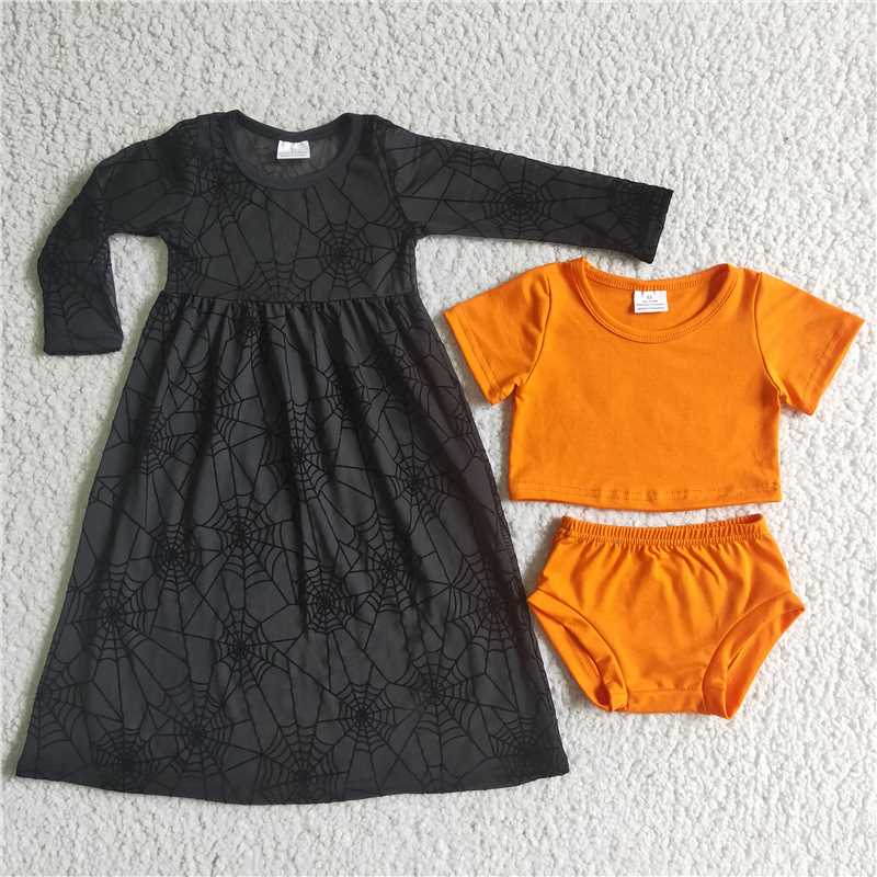 GBO0060 Baby girls Halloween orange color 3pcs sets