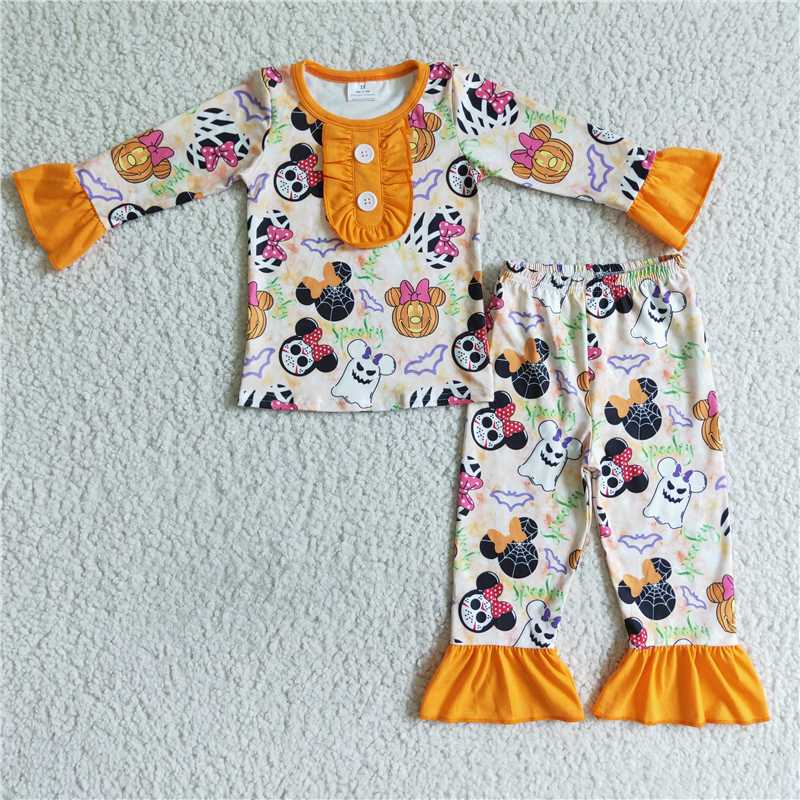GLP0081Ghost pumpkin mouse print baby girls Halloween pajamas