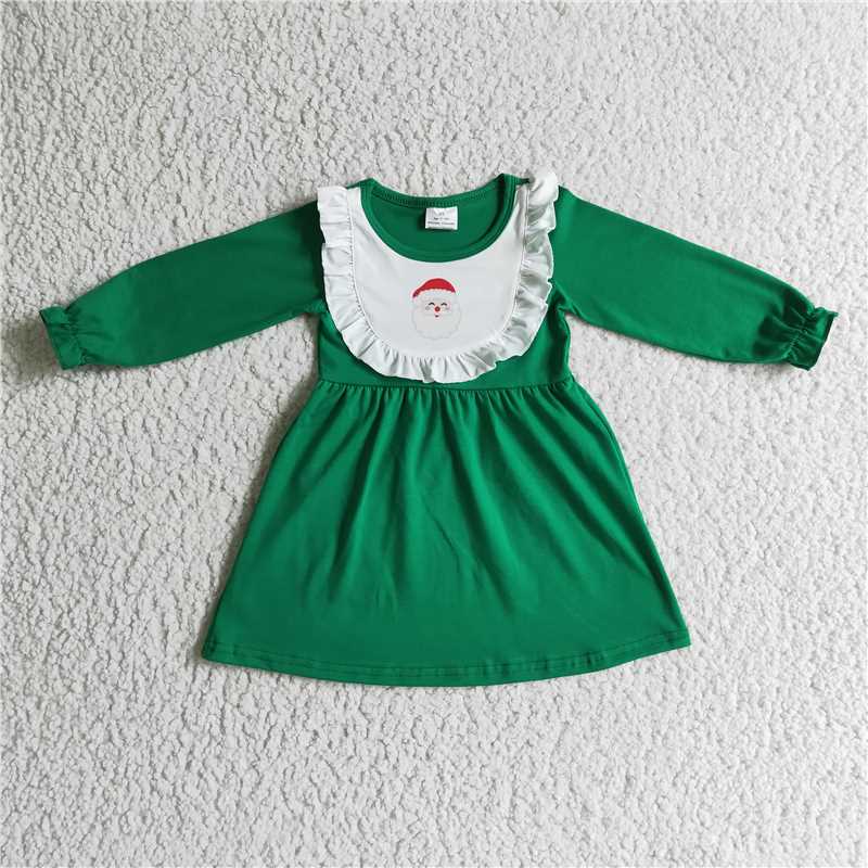 11.26 RTS NO MOQ (In stock)GLD0108 Baby girls Christmas santa green dresses