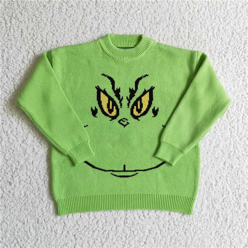 BT0099 Green face kids girls Christmas sweater
