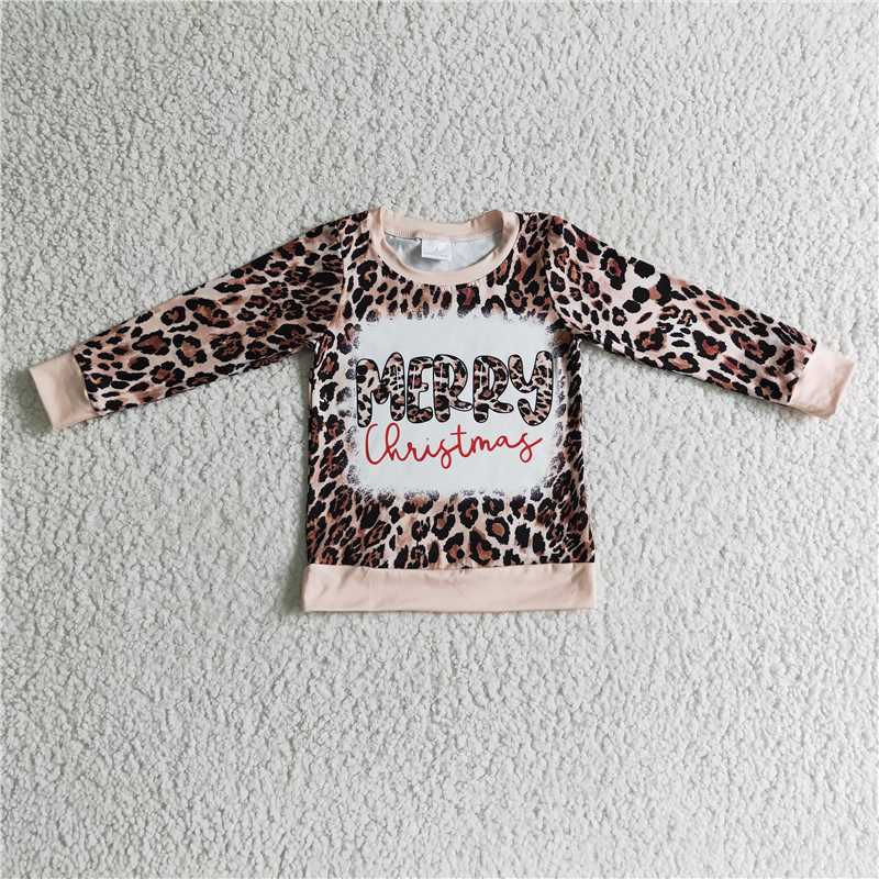 11.19 RTS NO MOQ (In stock)GT0060 Baby girls merry Christmas leopard shirts tops