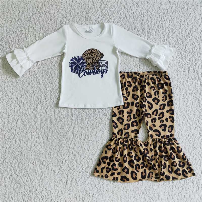 GLP0316Cowboy white shirt leopard bell bottom pants girls team clothes