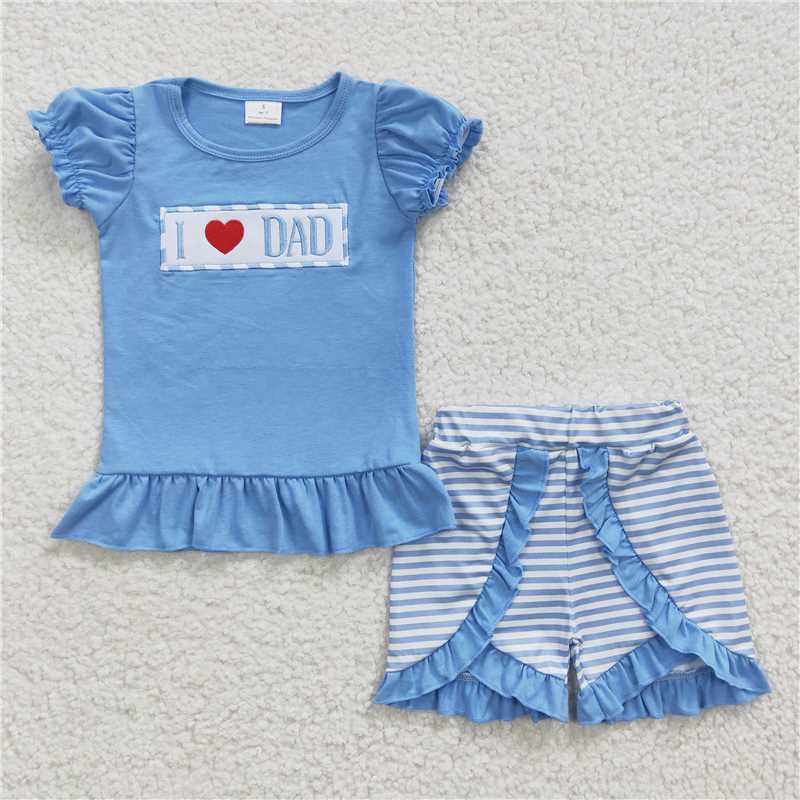 GSSO0187 I love DAD shirt stripe shorts father's day girls outfits