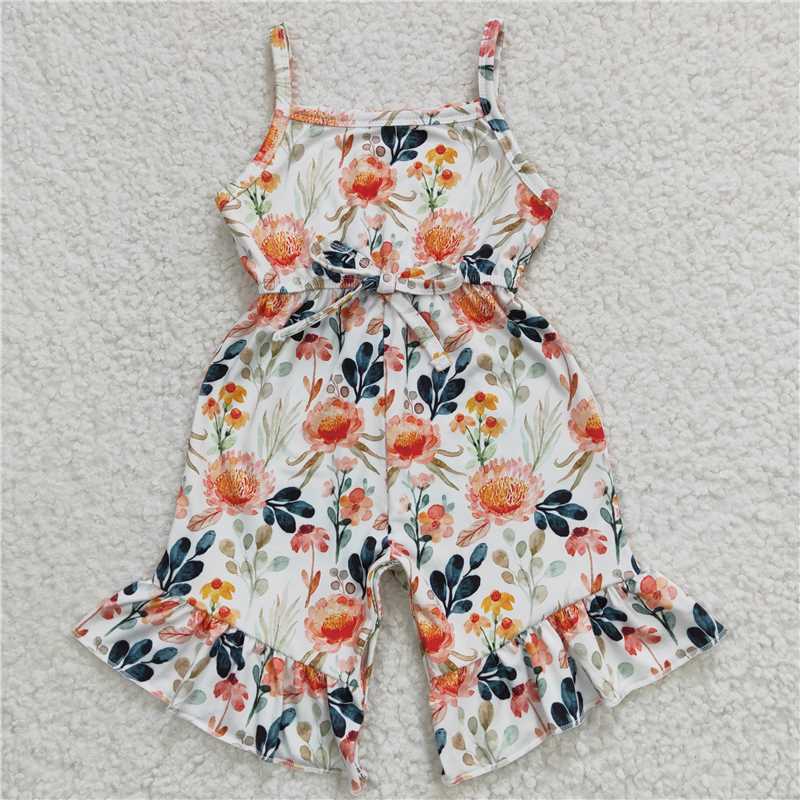 SR0250 Baby Girls Orange Flowers Strap Jumpsuits