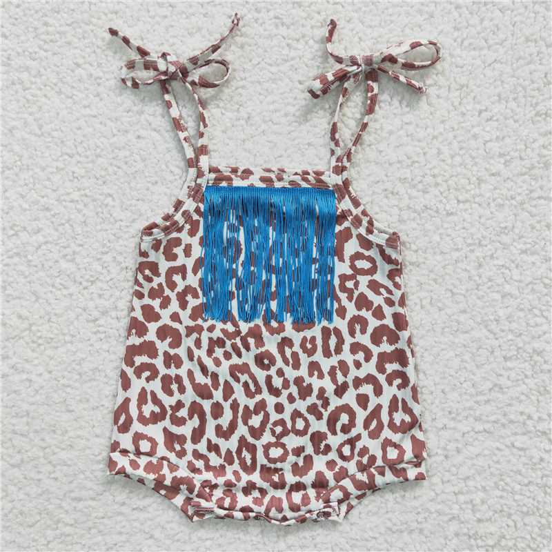 SR0288 Baby Girls Tassel Leopard Straps Rompers