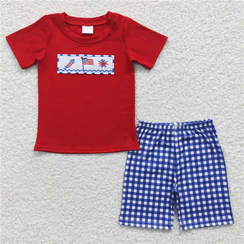 BSSO0176 Embroidery Baby Boys July 4th Summer Shorts Clothes Sets