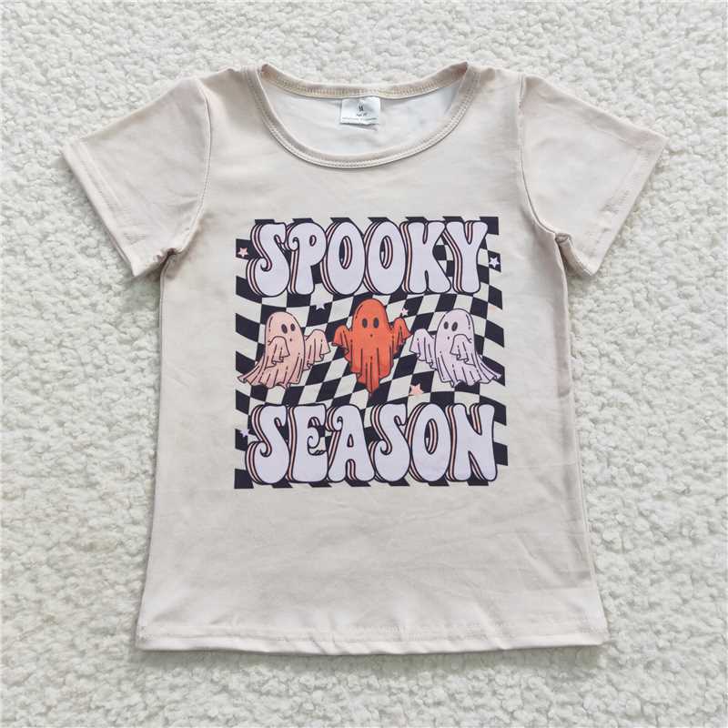 GT0231 Spooky season ghost plaid baby kids Halloween shirt