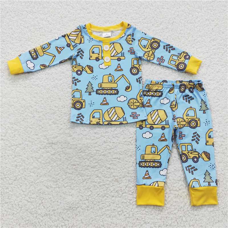 Baby Boys Construction Truck Print Long Sleeve Trousers Set