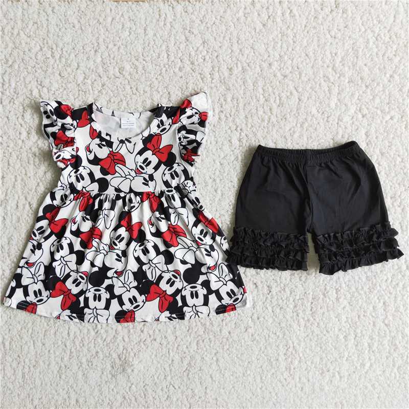 Cartoon MINI puffy sleeves shorts set