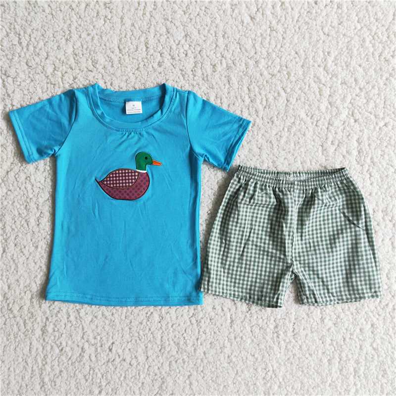 B11-1 Sales New RTS No Moq Promotion baby boys Blue duck lattice outfit