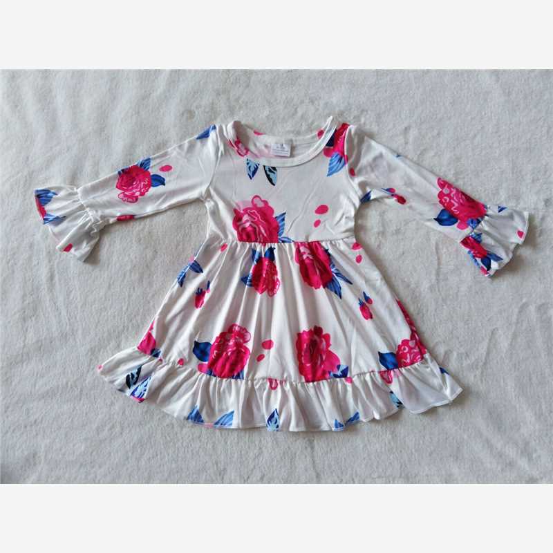 9.15 RTS NO MOQ (In stock)G2-20** Baby Girls Winter Dress Baby Girls Big red flower white knee-length Dresses