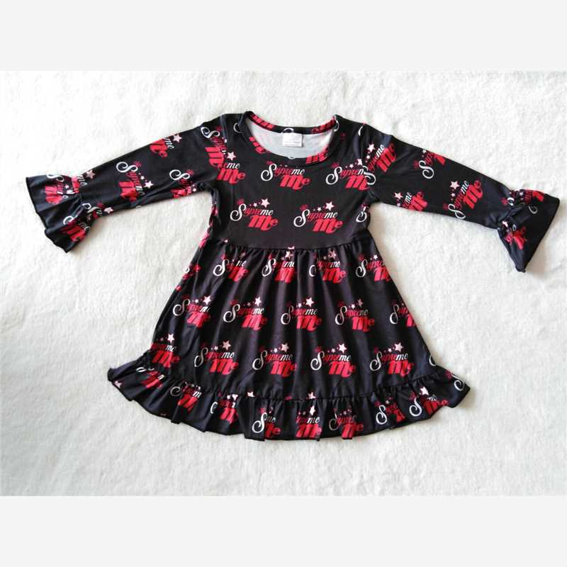 9.19 RTS NO MOQ(In stock)G2-20-5./ Baby Girls Winter Dress Black long-sleeved dress with letters