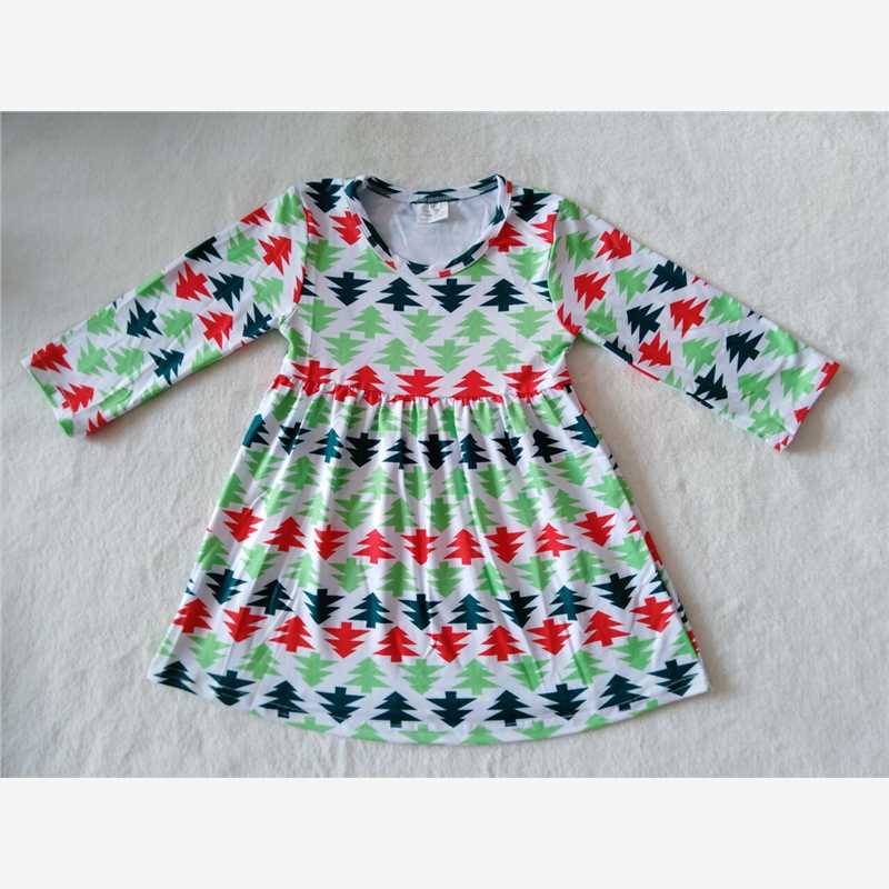 9.22 RTS NO MOQ(In stock)G2-20-6* Baby Girls Winter Dress Triangle Tree Long Sleeve Dress