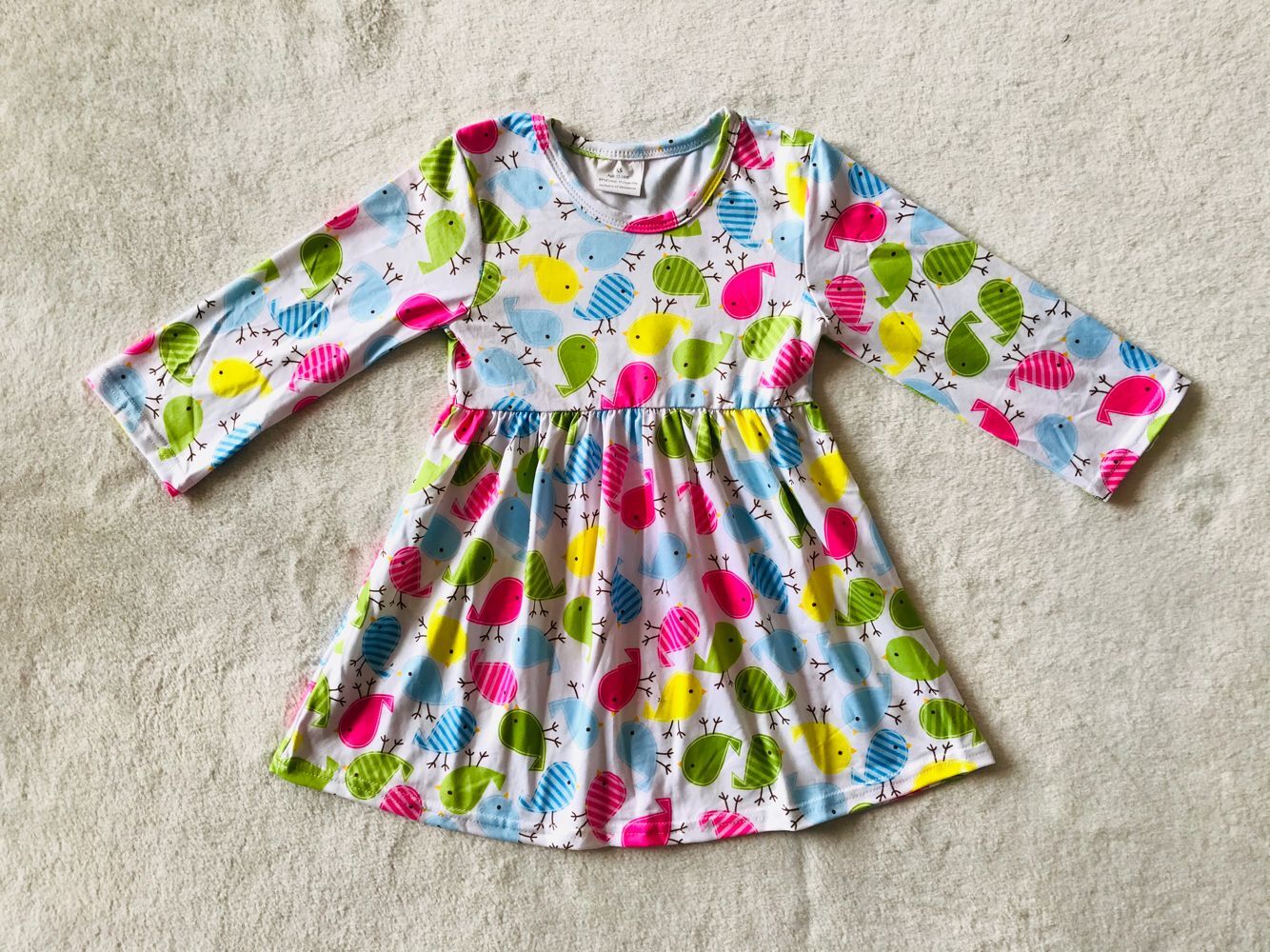 10.11 RTS NO MOQ(In stock)G3-16-/ Baby Girls Winter Dress Green Chicken Long Sleeve Dress