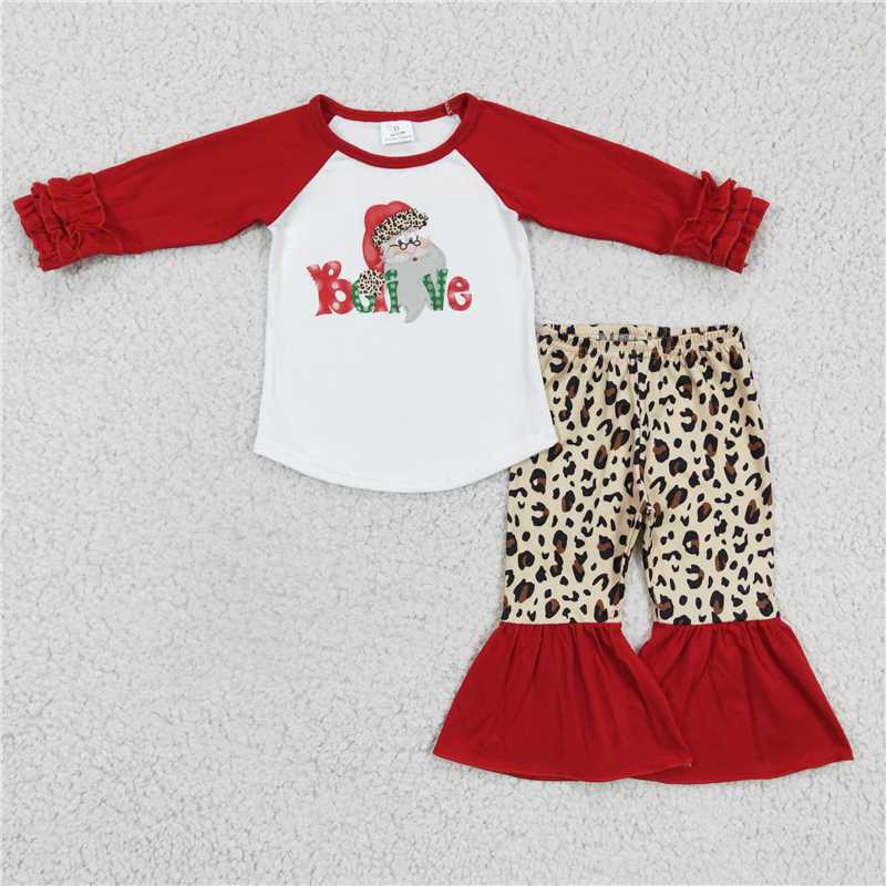 6 A19-27 Beive Santa Claus red long-sleeved leopard print pants
