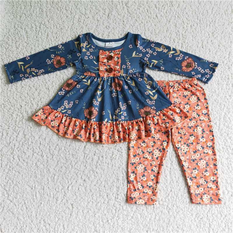 6 B4-22Fall floral tunic leggings girls outfits