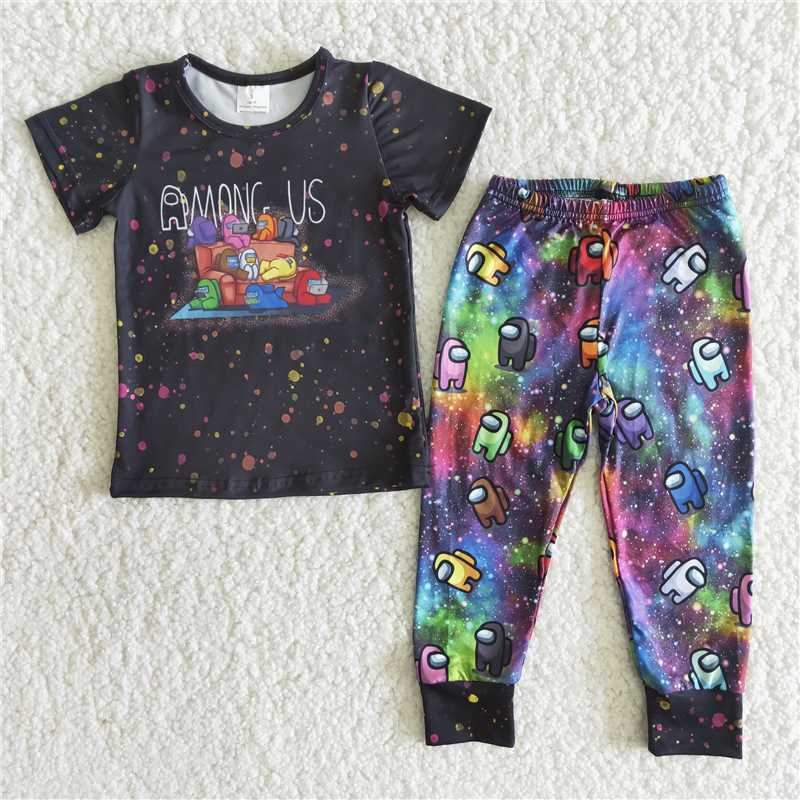 B4-23 Baby boys cartoon game Black pants sets
