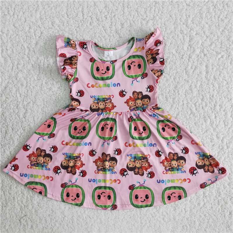 B17-2Pink flying sleeve dress