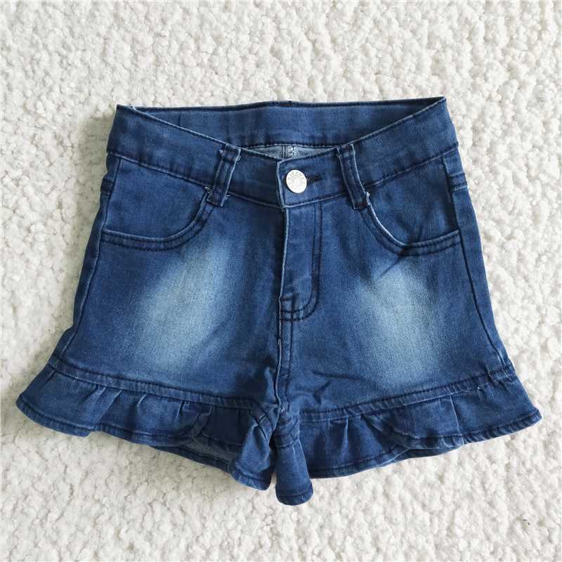 B6-16 Baby Girls ruffle cute denim shorts