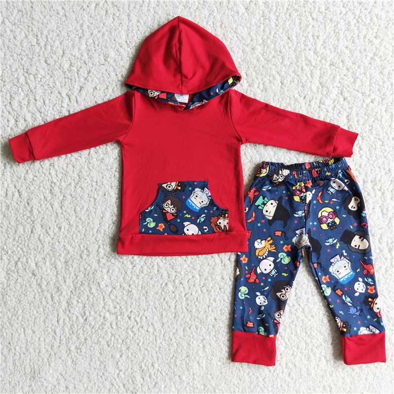 6 A20-20 Little man red hooded long-sleeved sweatshirt and trousers set
