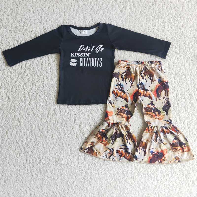 6 C6-6Black long sleeve cowboys shirt pants girls western outfits