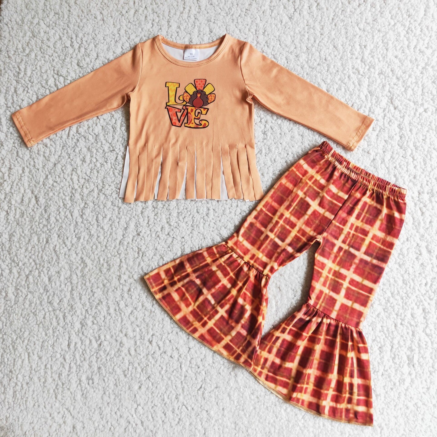 6 B9-34Love turkey print tassels shirt plaid pants Thanksgiving clothing