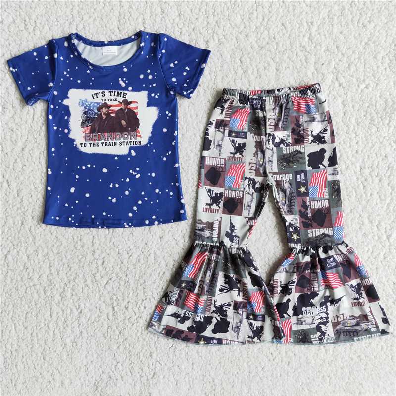 E13-12 Baby girls singer bell bottom pants clothing sets