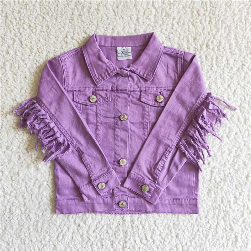 6 A32-19 Baby girls lavender tassel denim jackets