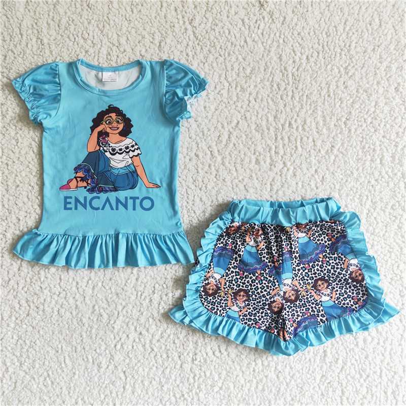 GSSO0019 Encanto blue bubble short-sleeved shorts set
