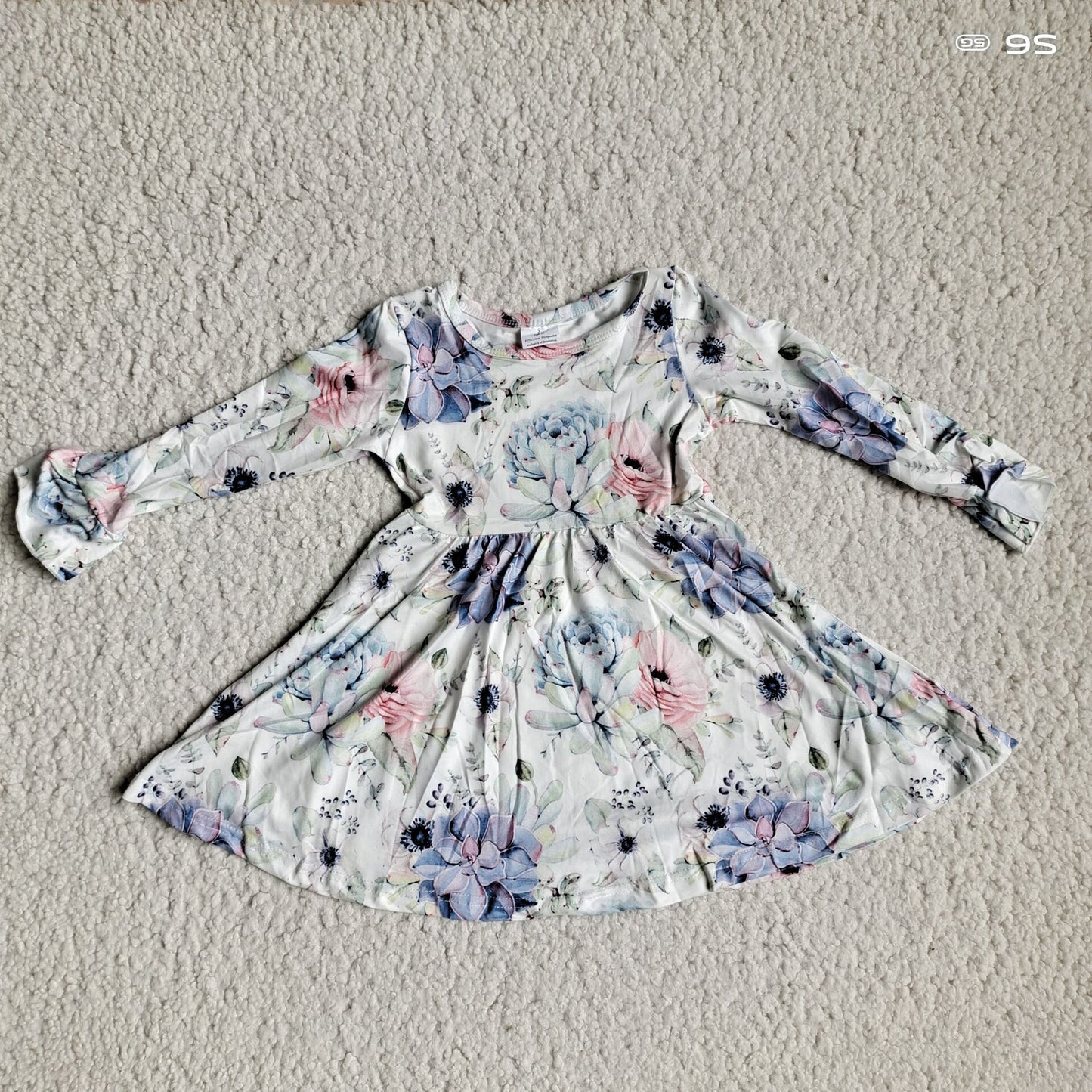 9.29 RTS NO MOQ(In stock)G3-8-7*; Baby Girls Winter Dress Purple Lotus Trumpet Long Sleeve Dress