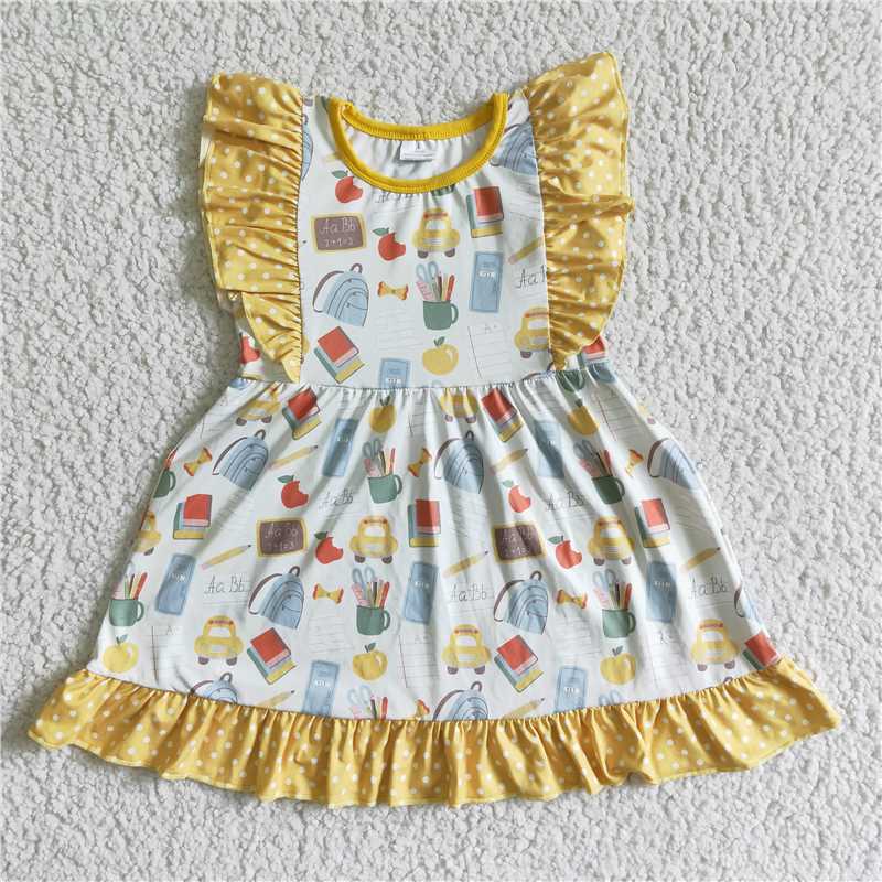 GSD0061 Girls yellow flying sleeves car backpack notebook skirt