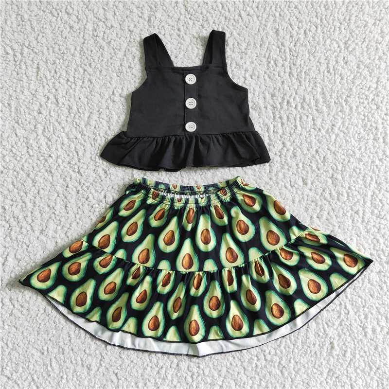 GSD0081Black crop top avocado skirt baby girls summer outfits