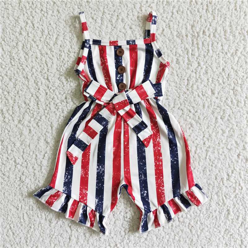 SR0032 Baby girls 4th of July stripe Jumpsuits