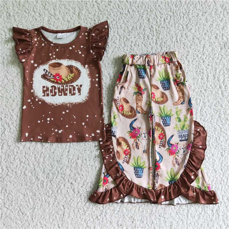 GSPO0097 HOWDY hat cactus brown short-sleeved trousers suit