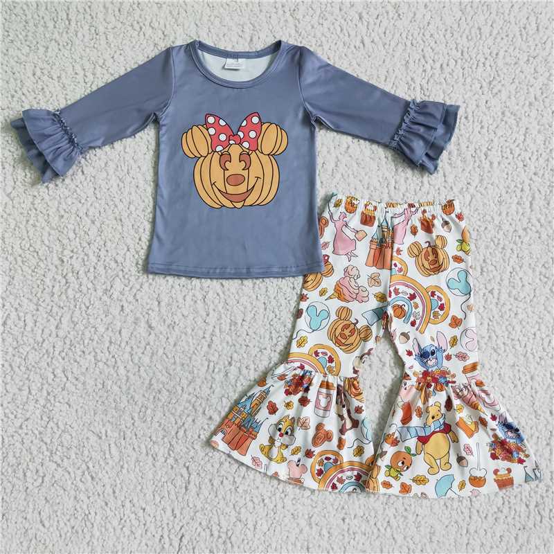 GLP0002Long sleeve mouse pumpkin rainbow snacks girls fall clothing